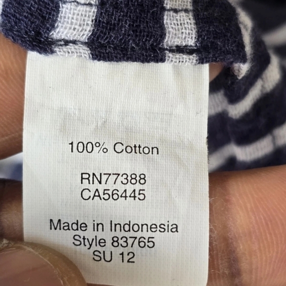 J Crew Sheeer Blouse  Medium Women Navy Blue White Striped Cotton See Thru - Picture 8 of 13
